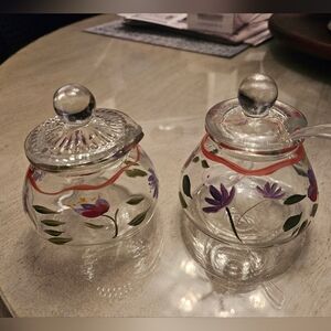 Floral Glass Sugar and Creamer Set